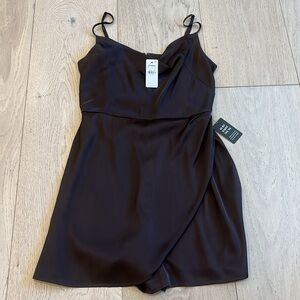 Express Satin Cowl Neck Surplice Romper in Espresso Size Small | New With Tags